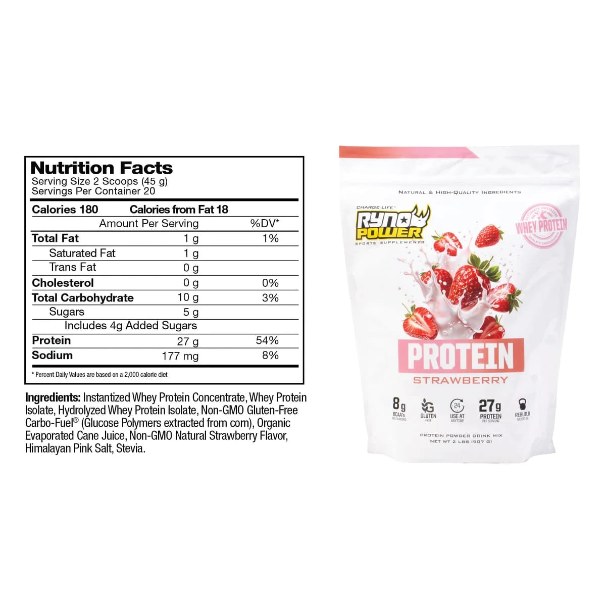 Ryno Power - Strawberry Whey Protein Powder - MOTODLVRD
