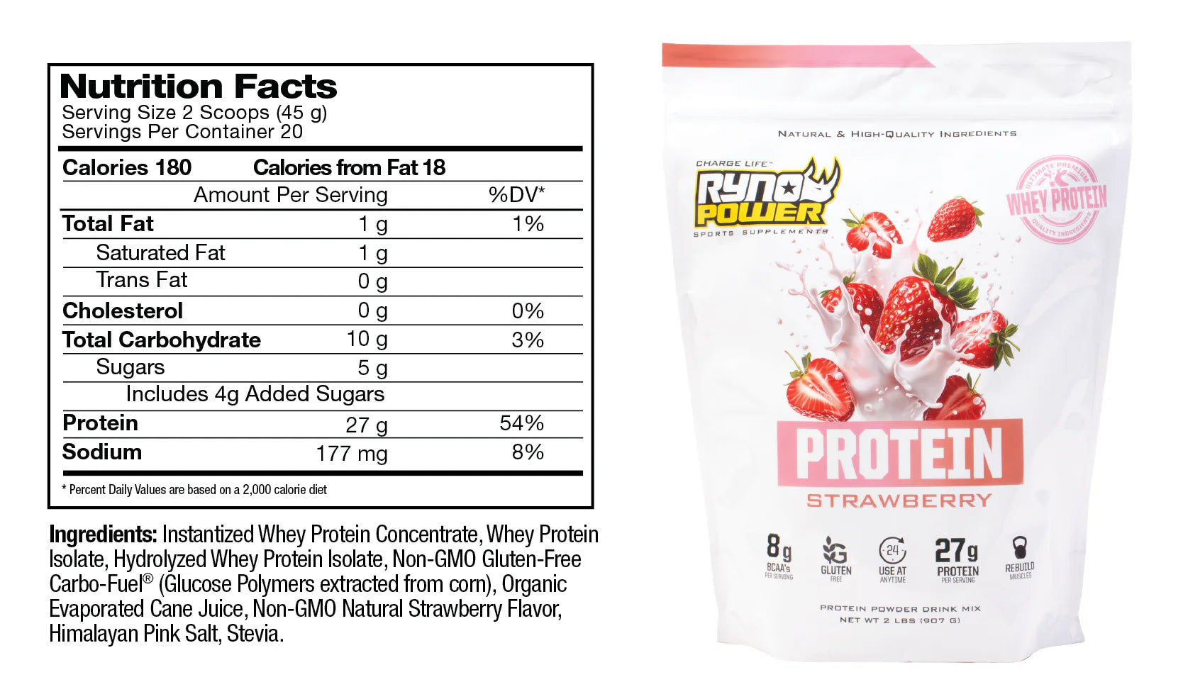 Ryno Power - Strawberry Whey Protein Powder