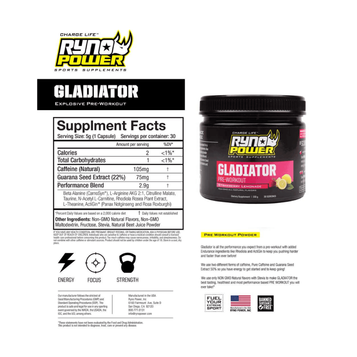 Ryno Power Gladiator Pre-Workout - MOTODLVRD