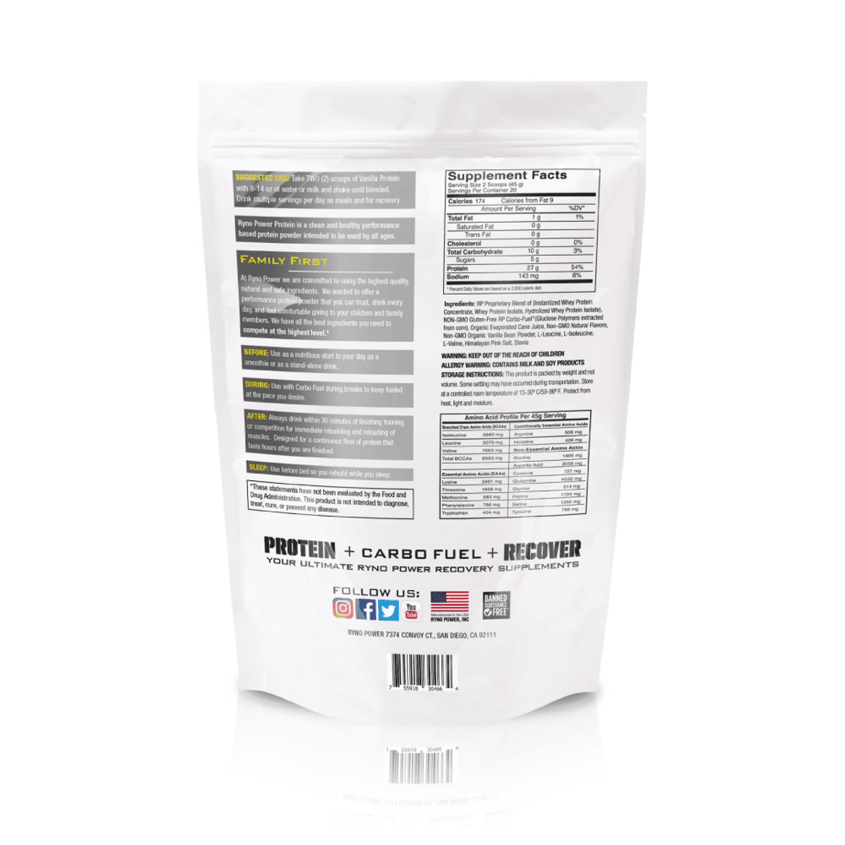 Ryno Power Vanilla Protein 2lb 20 Servings - MOTODLVRD